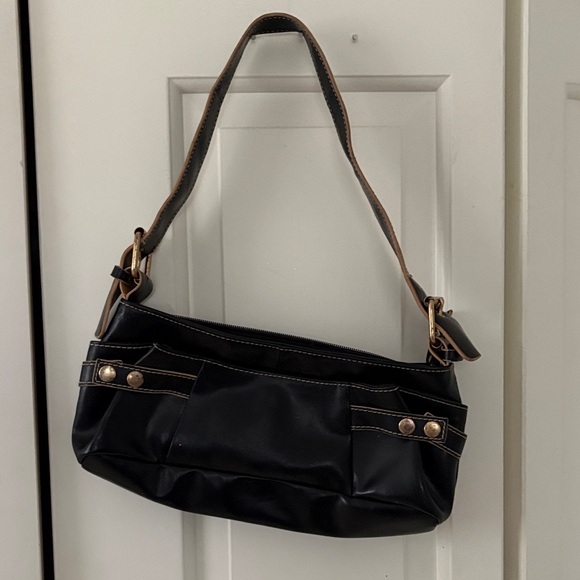 Handbags - Y2K Chic Black Shoulder Bag with Brown Accents